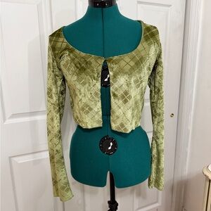 Green Plaid Cropped Cardigan